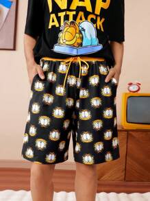 GARFIELD | SHEIN Men's Cartoon & Letter Pattern Short Sleeve Top And Shorts Loungewear Set