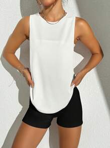 Gameset SHEIN Sport Kaos Olahraga Tank Top dengan Desain Huruf dan Hem Melengkung - Putih - View 5