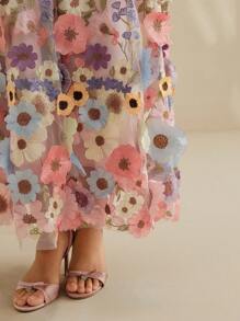 Anewsta 优雅刺绣3D花卉长裙 - 杏色 - 查看 6