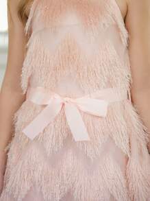 Wildeya Tween-Mädchen Kleider für Frühling und Sommer, neue Stile von Wildeya, rosa Camisole-Kleid mit Fransen und rosa Taillengürtel, bequem, süßer Stil, geeignet für Outdoor-Aktivitäten, tägliche Themenveranstaltungen, Urlaub, Musikfestivals und gesellschaftliche Anlässe