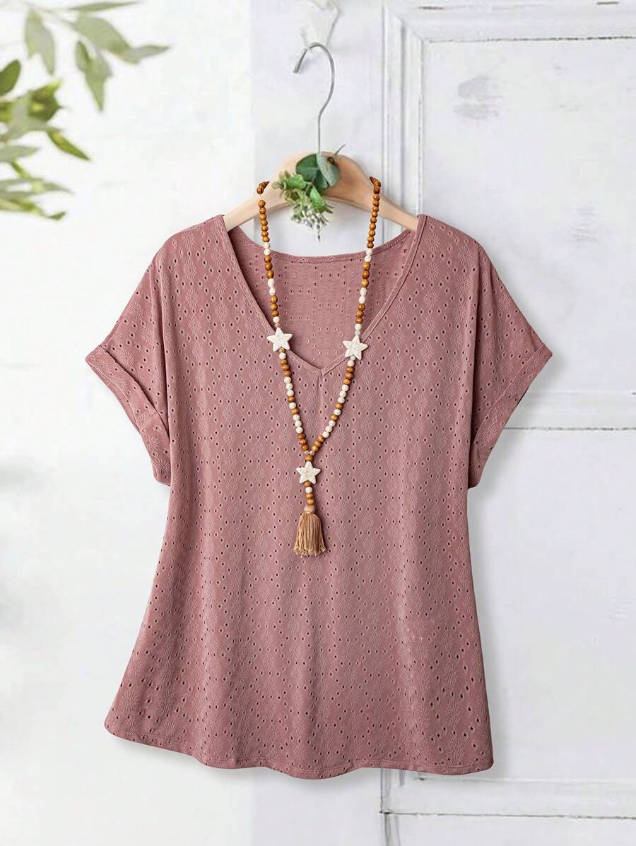 EMERY ROSE 大码女式母亲节时尚袖白色上衣母亲节 - 中紫紅色 - 查看 1