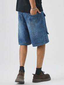 Manfinity EMRG Herren Große Größen Loose Fit Weite Bein Lässig Denim Shorts mit großen Taschen