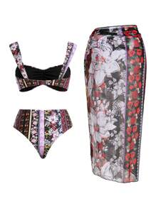 Swim Oasis Women Flower Printed Swimwear Set For Holiday And Beach For Summer Beach Vacation - Multicolor - View 2