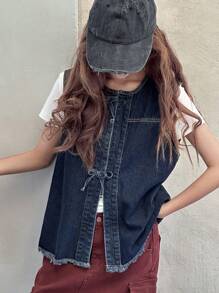 Dazy Kids Teens' Sleeveless Denim Jacket, Fall Wear - Blue - View 8