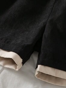 小男孩字母印花松紧腰宽松休闲短裤 - 黑色 - 查看 4