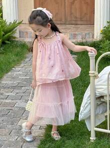 Dazy Kids Young Girl Autumn Clothes Top Set Vacation - Pink - View 7