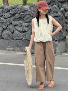 Dazy Kids 秋季童装女童碎花无袖上衣和裤子两件套