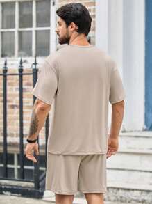 HIMLAND Set de 2 camisetas de manga corta ajustadas con estampado de letras casuales para hombre