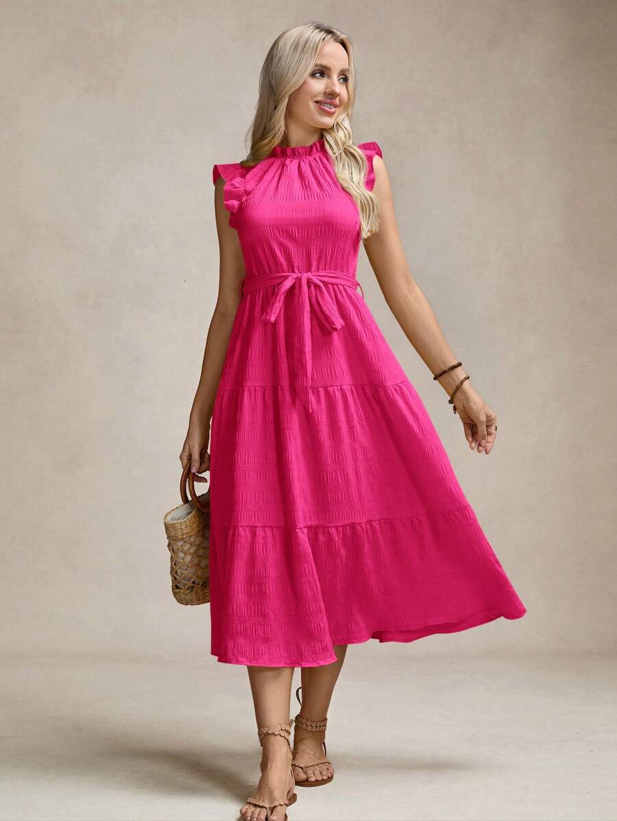 SHEIN LUNE Women's Short Sleeve Tie Waist Dress