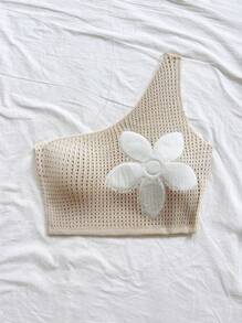 Soleia New Glamorous Color Block Floral Sleeveless Crop Knit Top For Women Sexy Tops Women,Off The Shoulder Sweater - Khaki - View 3