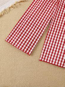 SHEIN 2pcs Young Girls Cherry Print Top & Plaid Pants Set - Red - View 6