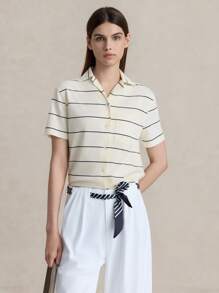 Briarwyn 女式线条印花短袖衬衫 Old Money 风格女式返校服饰 - 彩色 - 查看 8