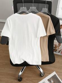 SHEIN Große Größen Damen Kurzarm V-Ausschnitt einfarbiges lässiges T-Shirt für den Alltag