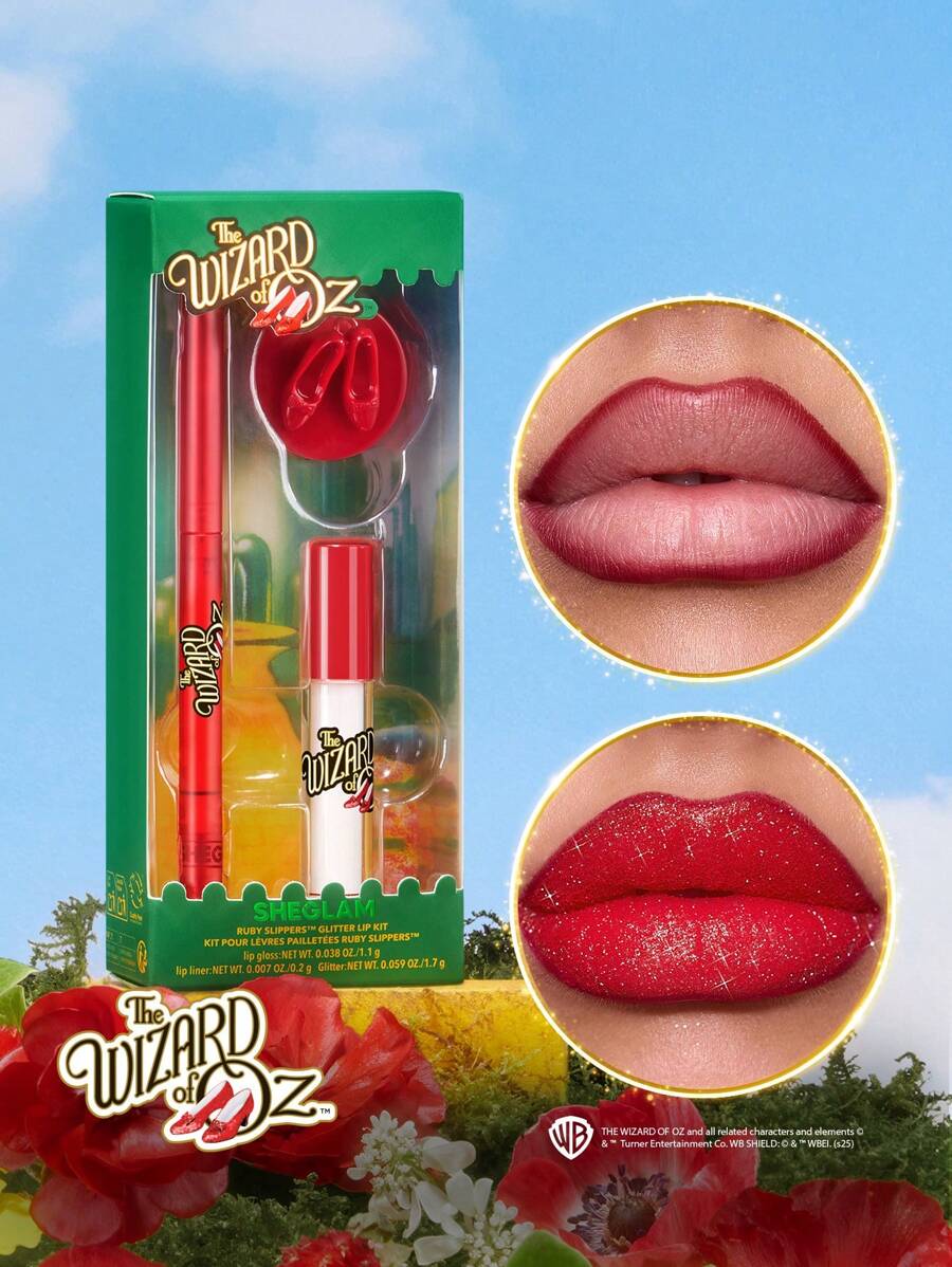 The Wizard of OZ™ | SHEGLAM Ruby Slippers™ Kit de purpurina para labios lip combo Marca Belleza Maquillaje Maquullaje Cosmética para Mujeres Niñas Perfecto para Invierno Ideal para Y2K Elegante Moda Adecuado para Cumpleaños Regalo Fiesta Listo Mejor Color