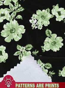 EMERY ROSE 2 件套女士加大码绿色圆领短袖花卉印花 T 恤和 3/4 裤，夏季 - 綠色 - 查看 3