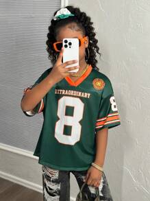 青少年女孩休闲街头时尚V领短袖上衣 - 綠色 - 查看 7