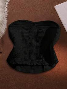 SHEIN Clasi Top sin tirantes blanca para mujer, nueva para primavera/verano - Negro - Ver 2