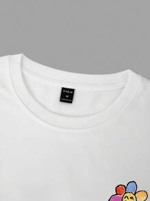 Manfinity Joysei Men's Casual Floral Print Dropped Shoulder Loose T-Shirt, Summer - White - View 5