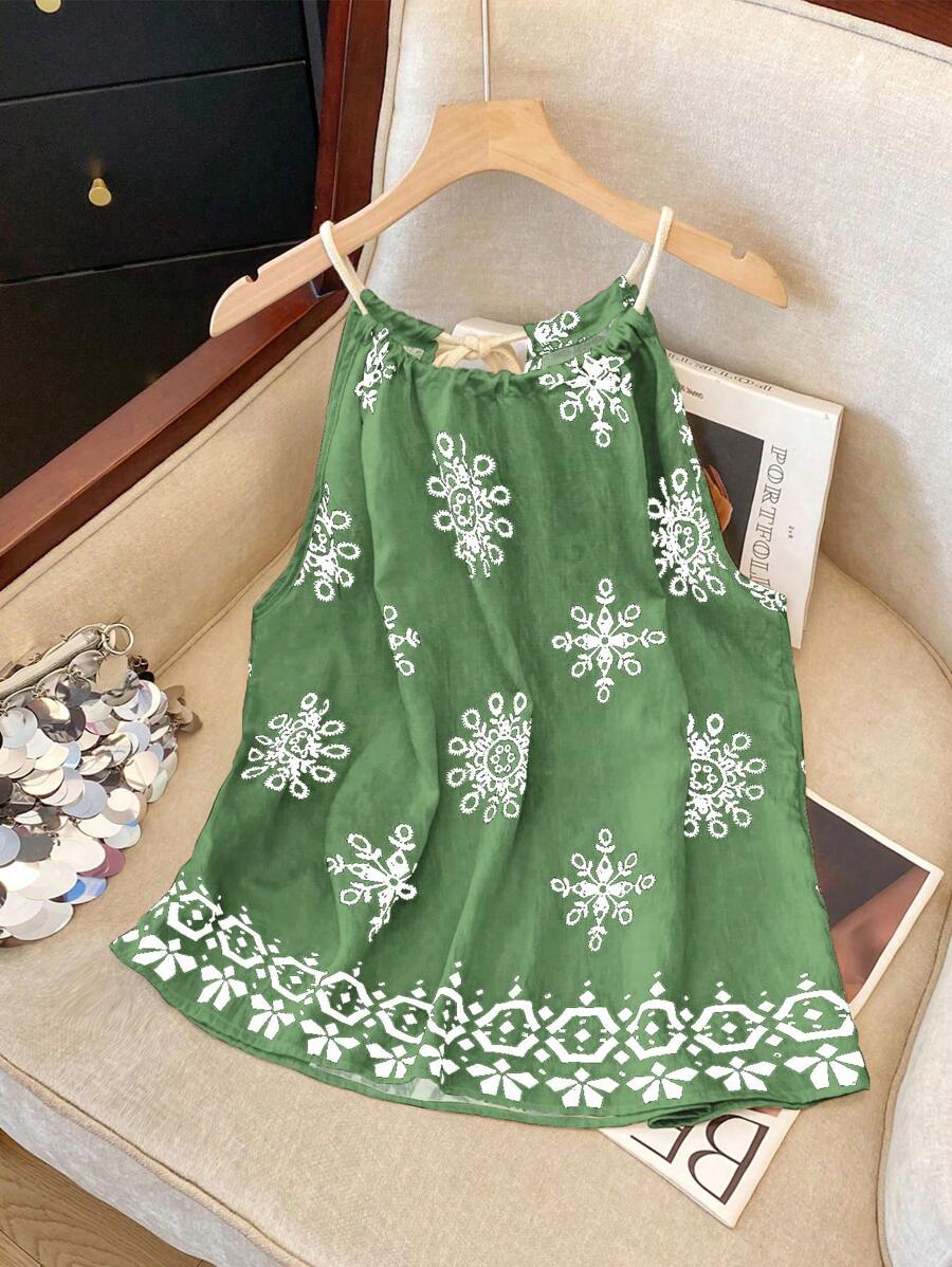 SHEIN Women's Summer Casual Geometric Print Camisole - Green - View 1