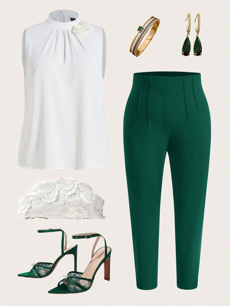 Plus Size Casual Plaid Tapered Pants For Autumn & Winter, For Christmas Green Pantshigh Waisted Pantsshein Tall Pants