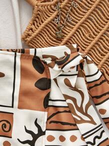 Travachic 2pcs/Set Women Solid Color Woven Cropped Sleeveless Tank Top & High Waist Printed Woven Mini Skirt,Fall Winter Clothes, New Year, Wedding Guest Outfits, Elegant Graduation,  Casual Outfits