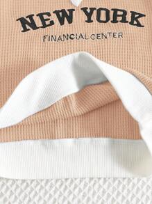 SHEIN 2 件套男童/女童休闲罗纹针织插肩宽松套头 T 恤和短裤，适合日常穿着，春夏季 - 卡其色 - 查看 6