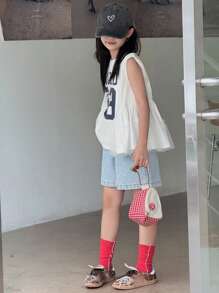 Dazy Kids Tween Girls Round Neck Printed Sleeveless T-Shirt, Summer,Back To School Clothes
