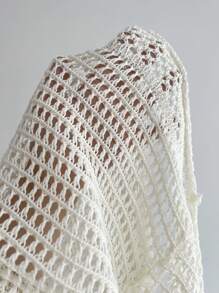 SHEIN Unity 女士度假风打结针织无袖开衫，轻薄款 - 白色 - 查看 6