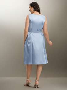 SHEIN Clasi Elegantes Alltagskleid aus reiner Satin-Qualität für Damen in Große Größen - Blau - Übersicht 2