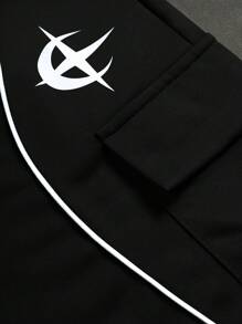 PAVTROS Bộ áo phông Raglan cổ tròn tay ngắn in chữ thường ngày cho nam và quần short cạp rút - Đen và trắng - Xem 6