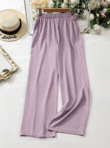 Seusyu 女士休闲西装套装，翻领无袖上衣和裤子两件套 - 淺灰紫 - 查看 3