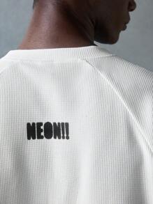 NEON BLANC Men's Street Style White Knitted Graphic Letter Print Round Neck Knitted Top, Suitable For Summer - White - View 6