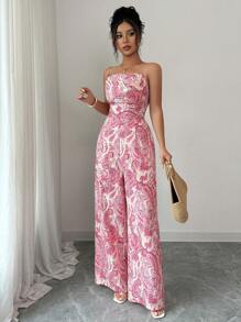 Breezaya Paisley Bohemian Print Jumpsuit - Pink - View 8