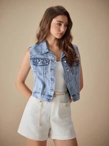 Selenza Women's Single-Breasted Casual Versatile Denim Vest
