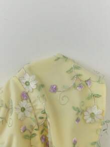 Elamini Jupe évasée à taille basse avec volant, style vacances bord de mer, style lady douce brodée de jaune, design européen et américain