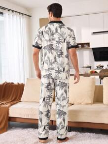 CoupledUp Herren Falten Wald Tier Muster Knopf Hemd & Hose Pyjama Set - Schwarz und Weiss - Übersicht 2