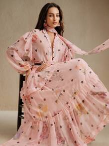 Anewsta 女士优雅花卉圆点印花衬衫 - 粉色 - 查看 1