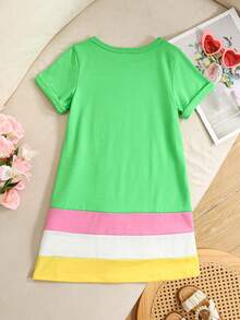 Girls' Casual Comfortable Polka Dot & Petal Pattern Patchwork Round Neck Short Sleeve Dress - Multicolor - View 2