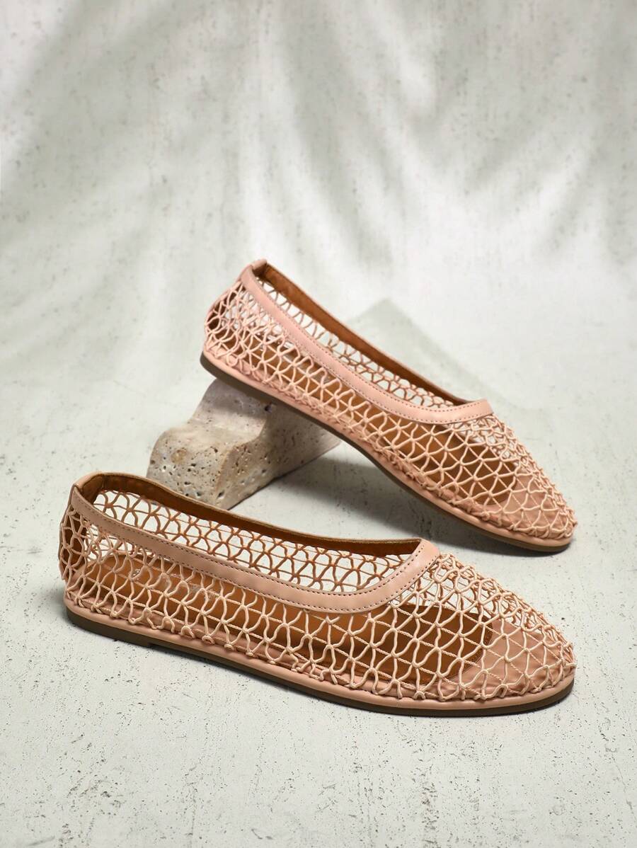 SHUZIA Ladies Crochet Mesh Ballet Flats, Casual & Minimalist, Summer - Beige - View 1