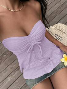 SHEIN EZwear Top tubo de punto morado para mujer - Lila Púrpura - Ver 3