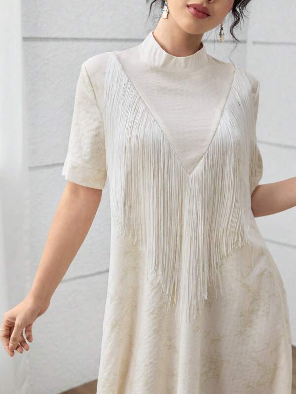 Yasmyna 2025 Summer New Arrival Arabic Loose Casual Long Dress For Ladies, Elegant And Graceful White Fringe Dress