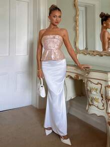 Glamine 提花金属金色束腰优雅浪漫衬衫，适合派对、花园派对、夏秋季女装返校季 - 淺粉色 - 查看 5