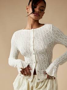 MISSGUIDED Luxury Crochet Lace Cardigan Long Sleeve Peplum Button Up Holiday Wedding Sweater Spring Summer Layering Top Fall Fashion