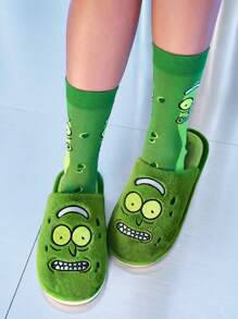 Rick and Morty X SHEIN 时尚趣味绿色刺绣黄瓜图案毛绒拖鞋，舒适保暖，男女通用室内拖鞋，适合所有季节：春季、秋季、冬季。 - 綠色 - 查看 10