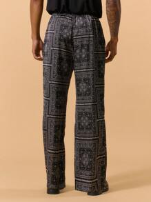 Musero Satin Paisley All Over Print Straight Leg Trousers Elasticated Drawstring Waistband Trousers Only Lightweight Spring Summer Vacation Holiday Comfort Beach