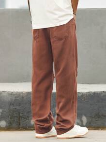 Manfinity Roghcode Quần Jeans Denim Trang Trí Thường Ngày Đã Giặt Cũ Cho Nam - Cà phê nâu - Xem 2