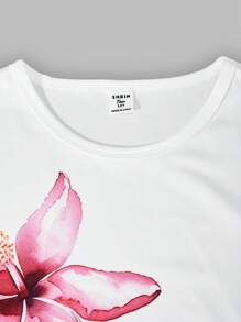 Lunivi Set de 2 piezas de ropa casual para adolescentes, top de ajuste ceñido con cuello redondo y estampado floral y pantalones anchos de cintura elástica a rayas, para verano