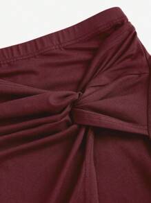 Sweetra Damen Frühlings-/Sommer-Sexy-Schlitz-Twist-Taille-Rock & Bandeau 2-teiliges Set - Bordeaux - Übersicht 7