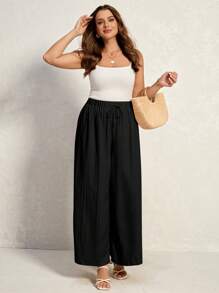 SHEIN LUNE 2 piezas Pantalones casuales de talla grande de unicolor