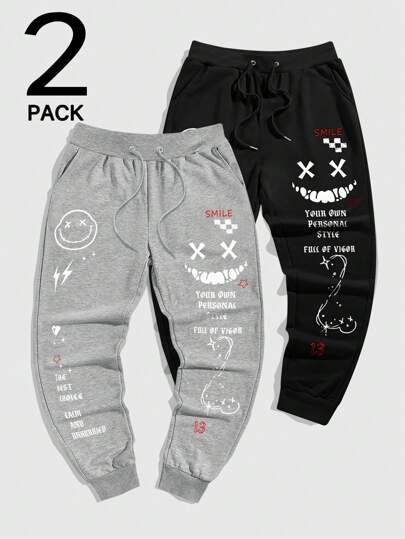 Street Life Pantalón de chándal informal con eslogan gráfico y cordón en la cintura para hombre, para fiestas